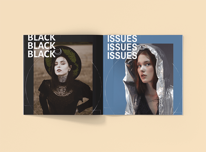 Mockup Featuring An Open Square Booklet Over A Solid Color Backdrop