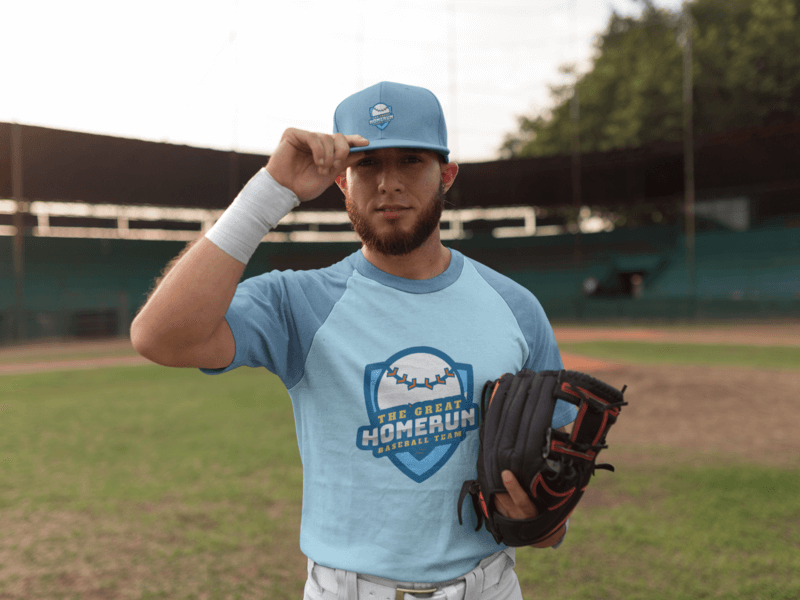 White Man Wearing A Baseball Hat Mockup After The Game