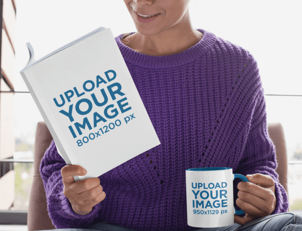 Mockup Of A Woman Reading A Book And Holding A Two Toned 11 Oz Mug